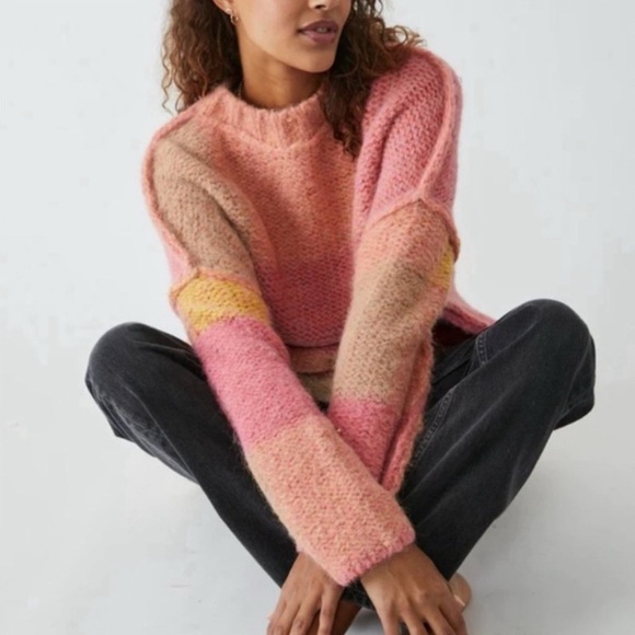 NWT Free People Domino Alpaca Pullover Sweater - Prairie Sunset Combo - Picture 2 of 16